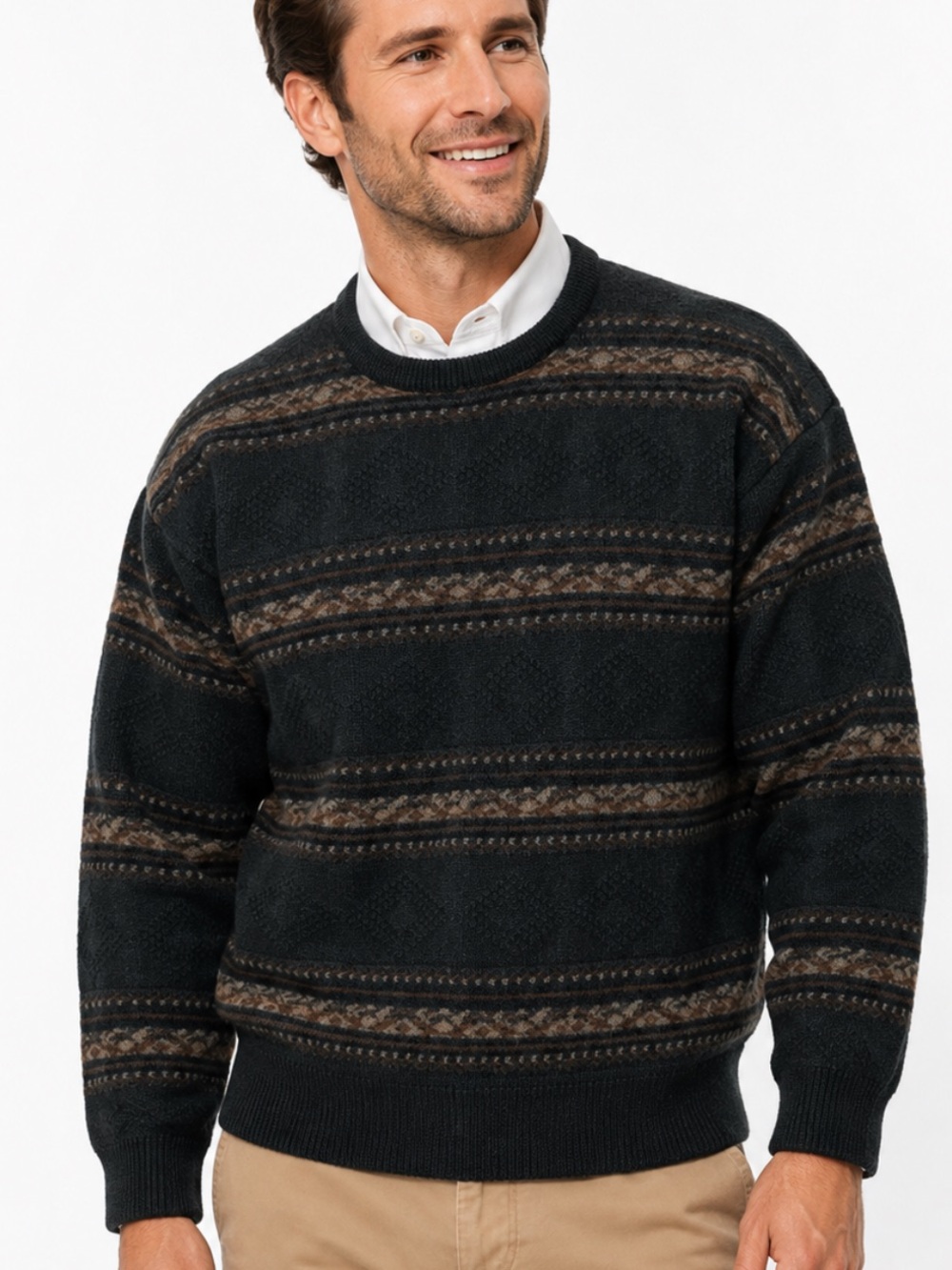 Ansett Australia Pure Wool Fair Isle Crewneck Sweater Dark Green Men’s MEDIUM